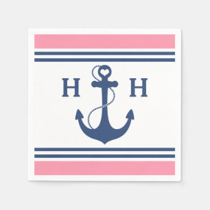 Pink Nautical Heart Anchor Napkin