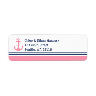 Pink Nautical Heart Anchor Return Address Label