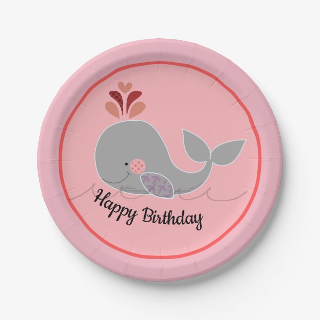 Pink Nautical Ocean Whale Birthday Party Plate (Front)