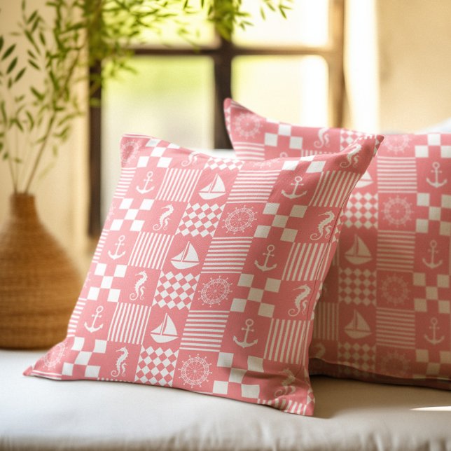 Pink Nautical Patchwork Pattern Cushion (Creator Uploaded)