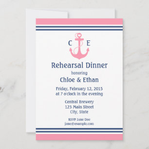 Pink Nautical Rehearsal Dinner Invitations