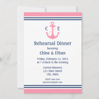 Pink Nautical Rehearsal Dinner Invitations