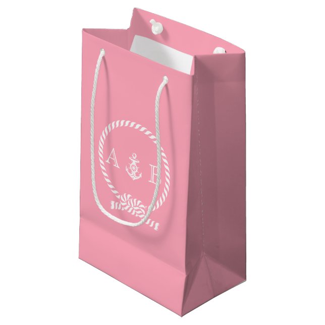 Pink Nautical Rope and Anchor Monogram Small Gift Bag (Front Angled)
