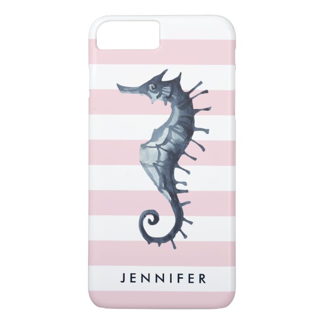 Pink Nautical Seahorse personalised monogram Case-Mate iPhone Case (Back)