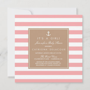 Pink Nautical Stripes Baby Shower Invitation