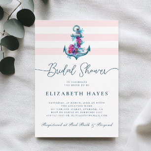 Pink Nautical Watercolor Anchor Bridal Shower Invitation