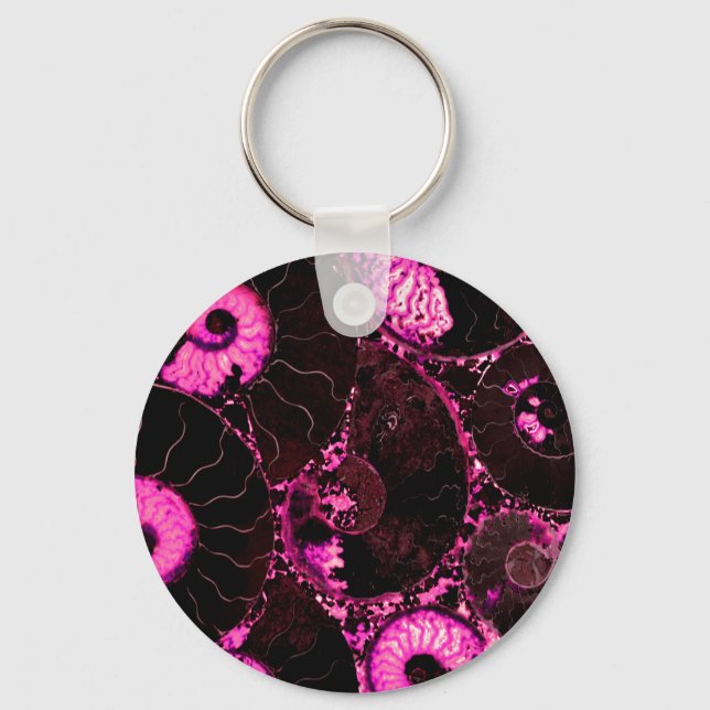 Pink Nautilus | pink spiral fossil  Key Ring (Front)