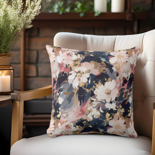Pink Navy Abstract Painting Floral Pattern Cushion