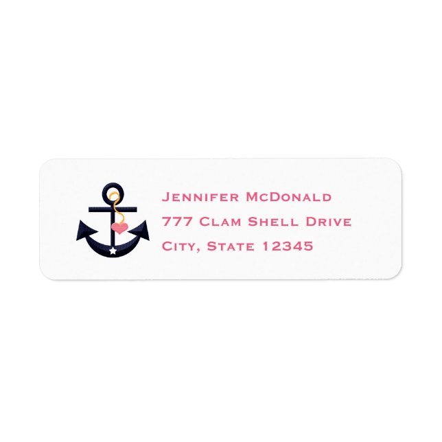 Pink Navy Anchor Heart Return Address Labels (Front)