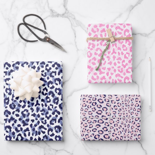 pink navy animal leopard print gift wrapping paper (Front)