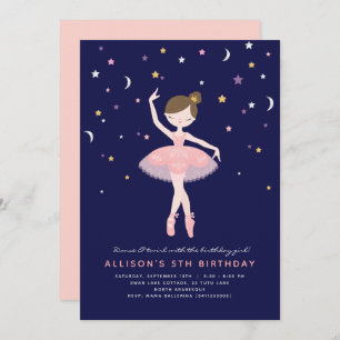 Pink & Navy Ballerina Birthday Invitation