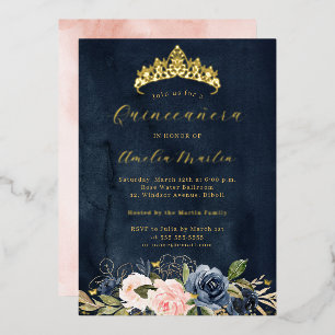 Pink Navy Blooming Floral Butterfly Quinceanera