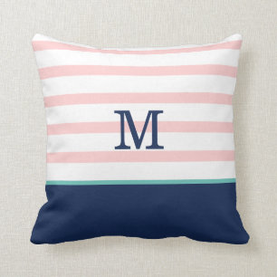 Pink, Navy Blue and Teal Monogram Cushion