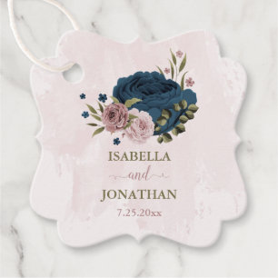 pink navy blue flowers botanical wedding favour tags