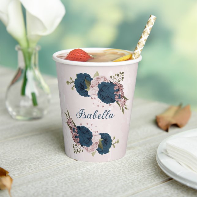 pink navy blue flowers  paper cups (Insitu)