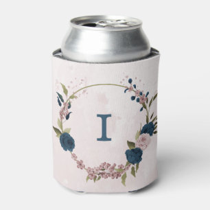 pink navy blue flowers wedding can cooler