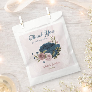 pink navy blue flowers wedding  favour bag