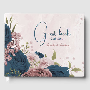 pink navy blue flowers wedding  guest book