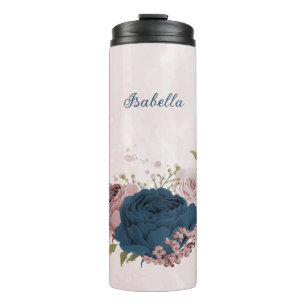 pink navy blue flowers wedding  thermal tumbler