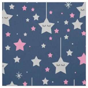 Pink Navy Blue Grey Stars Baby Girl Nursery  Fabric