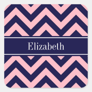 Pink, Navy Blue LG Chevron Navy Name Monogram Square Sticker