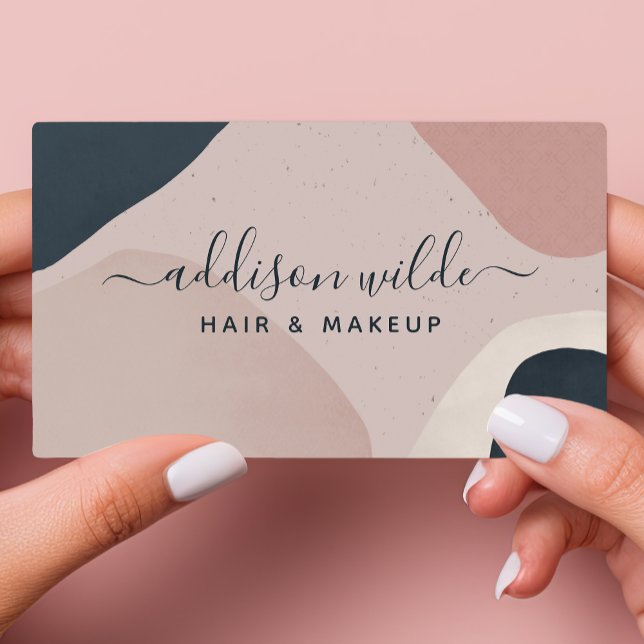 Pink Navy Blue Modern Abstract Shapes Neutral Business Card (Creator Uploaded)