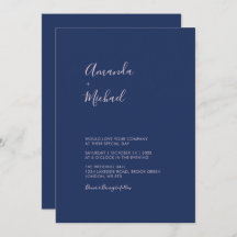 Pink & Navy Blue Simple Minimal Wedding Invitation
