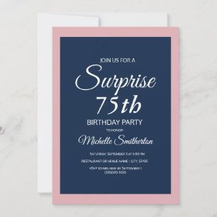 Pink Navy Blue Surprise 75th Birthday Invitation
