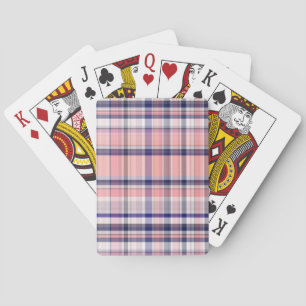 Pink Navy Blue White Preppy Madras Plaid Playing Cards