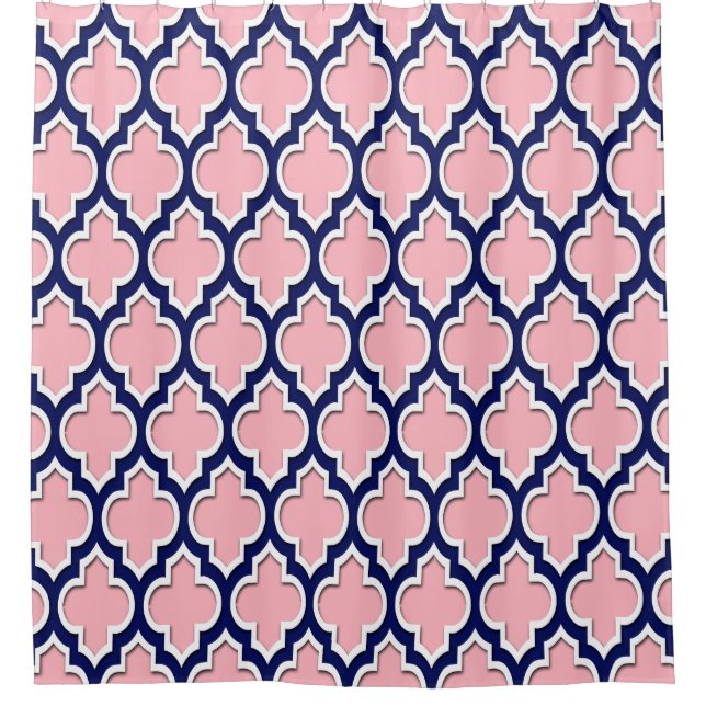 Pink Navy Blue White XL Moroccan #4DS Shower Curtain (Front)