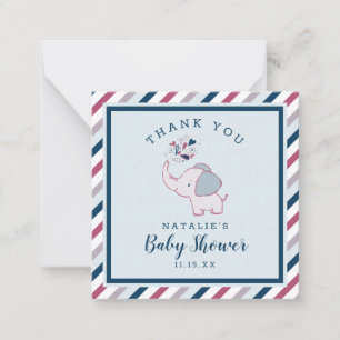 Pink & Navy Cute Elephant Baby Shower Thank You Card