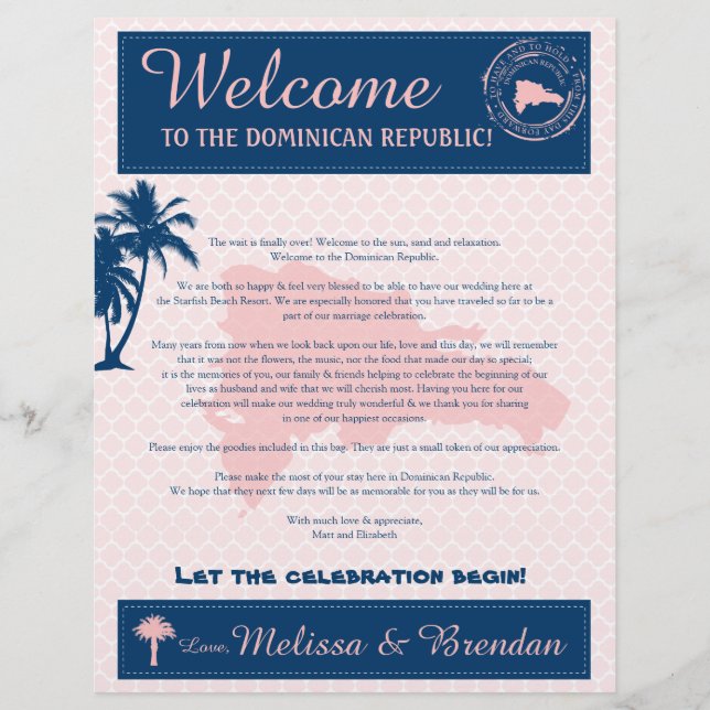 Pink & Navy Dominican Republic Welcome Letter (Front)