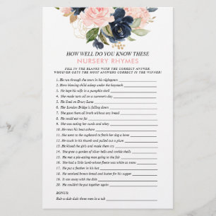 Pink Navy Double Sided Baby Floral Shower Games