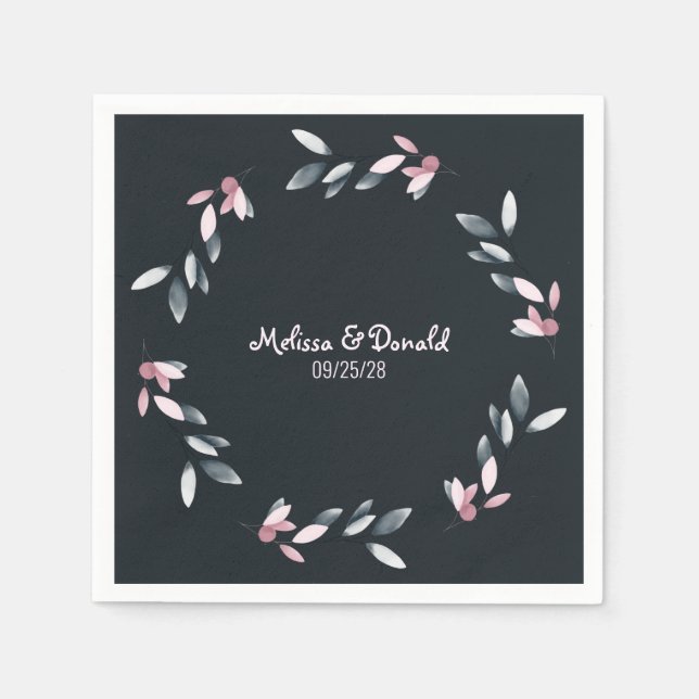 Pink Navy Elegant Soft Watercolor Floral Wedding Napkin (Front)