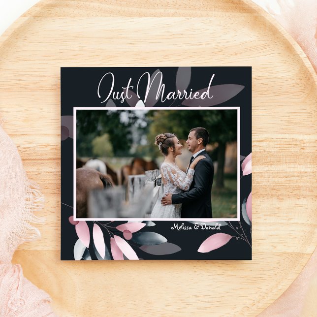 Pink Navy Elegant Watercolor Floral Wedding Announcement (Creator Uploaded)