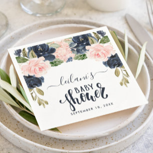 Pink Navy Floral Arch Watercolor Baby Shower  Napkin