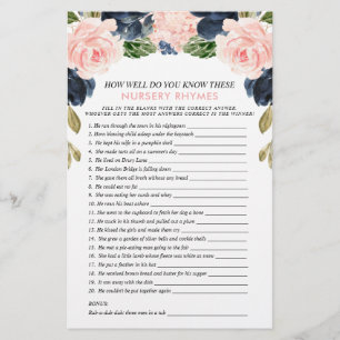 Pink Navy Floral Double Sided Baby Shower Games