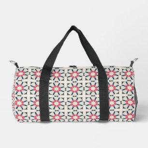 Pink Navy Floral Geometric Pattern Duffle Bag