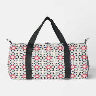 Pink Navy Floral Geometric Pattern Duffle Bag