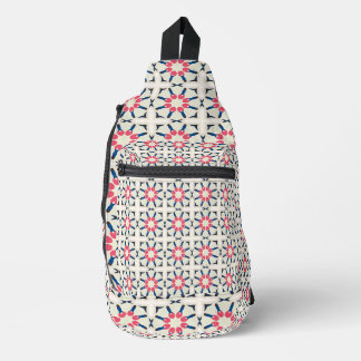 Pink Navy Floral Geometric Pattern Sling Bag