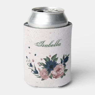 pink & navy flowers botanical can cooler