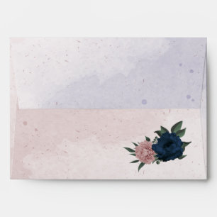pink & navy flowers botanical wedding envelope