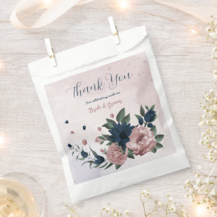 pink & navy flowers botanical wedding favour bag