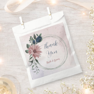 pink & navy flowers botanical wedding favour bag