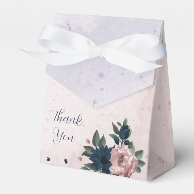 pink & navy flowers botanical wedding  favour box (Front Side)