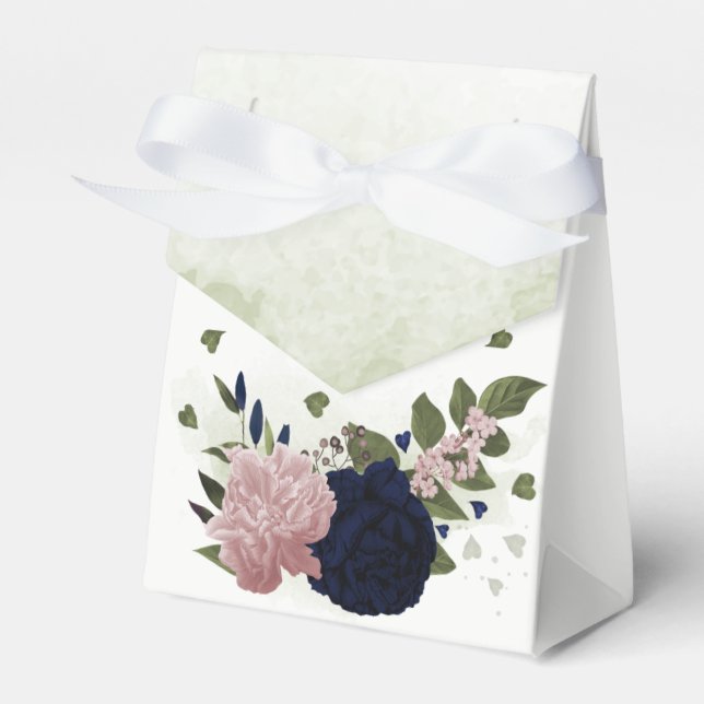 pink navy flowers greenery wedding  favour box (Front Side)