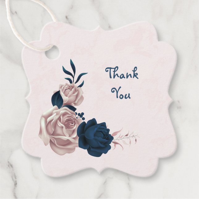 pink & navy flowers & leaves  favour tags (Front)