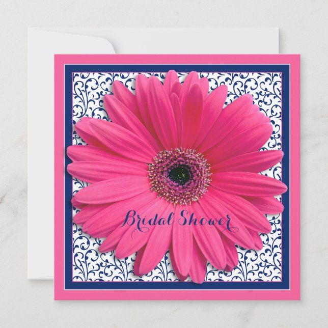Pink Navy Gerbera Daisy Bridal Shower Invitation (Front)