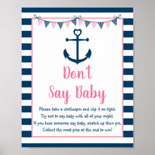 Pink Navy Girl Nautical Anchor Don't Say Baby Game Poster