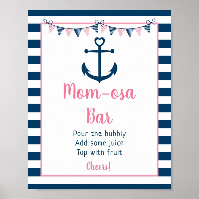 Pink Navy Girl Nautical Anchor Mimosa Bar Poster (Front)